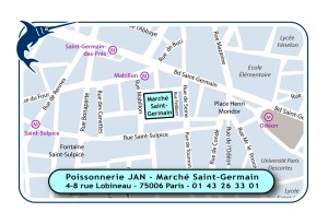 Verso de la carte de visite de la poissonnerie Jan